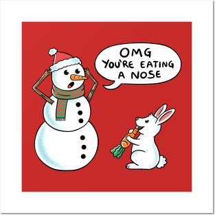 Snowman and rabbit Posters and Art